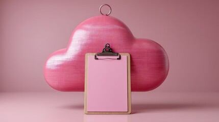 Poster - Charming pink heart shaped object floating in a dreamy data cloud representing love and digital connection
