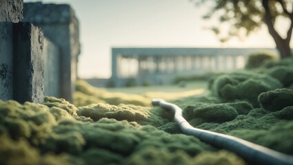 Poster - A blurred building and a gray iron pipe form the backdrop