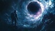© kabirhossain - Astronaut and Space-Time: A lone astronaut stands at the edge of a cosmic vortex, a gateway to the infinite universe. The vastness of the cosmos and the mysteries of space.