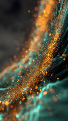 Aufkleber - Abstract image of teal and gold particles swirling, creating a dynamic and energetic visual. Represents luxury, technology, or a festive celebration