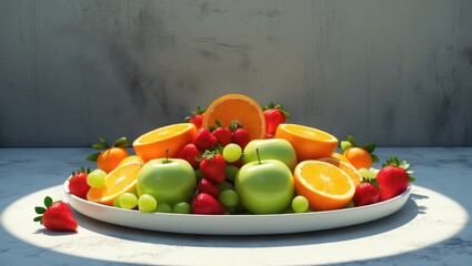 Poster - A bright fruit selection including fresh oranges, ripe bananas, delicious grapes, and crisp apples