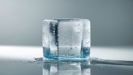 Poster - A transparent ice block with texture set against a light background.