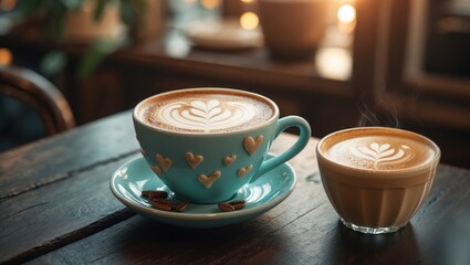 Poster - A cup filled with cappuccino. Cappuccino is the drink.
