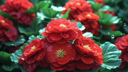 Poster - An up-close shot of radiant red flowers in a summer garden.