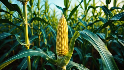 Poster - A focused shot of a corn cob in the field.