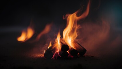 Aufkleber - A blurred bonfire with warm colors merging, creating a soft and radiant atmosphere on a black backdrop.