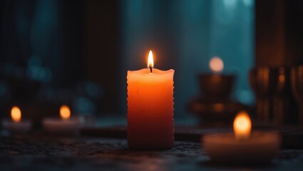 Aufkleber - A solitary candle illuminating the darkness, fostering a tranquil and inviting ambiance