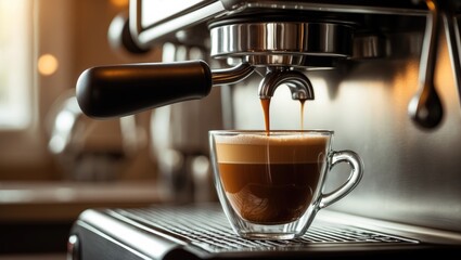 Aufkleber - A cup placed on the machine with a drop of coffee falling into it.