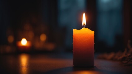 Aufkleber - One candle flickering in the shadows, generating a serene and warm environment