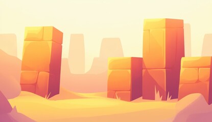 Poster - Desert landscape, stylized blocks
