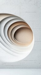 Poster - Abstract architectural design, layered concentric circles, light and neutral tones, creating a sense of depth and perspective against a textured wall