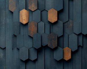 Aufkleber - Abstract dark wood hexagonal wall paneling