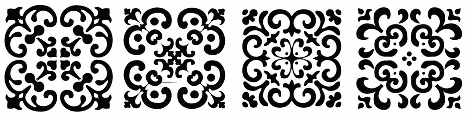 Poster - Set of 4 Decorative Swirls:  A collection of 4 intricate black and white swirls, ideal for adding a touch of classic elegance and intricate detail to your designs.