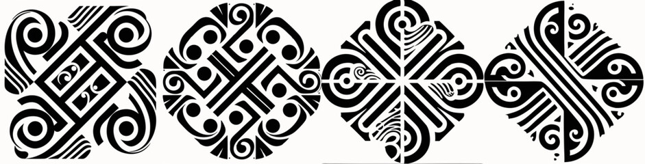 Poster - Elegant Ornamental Patterns: A set of intricate and symmetrical black and white ornamental patterns. Each design, a testament to geometric harmony and artistic detail, offers a unique aesthetic.