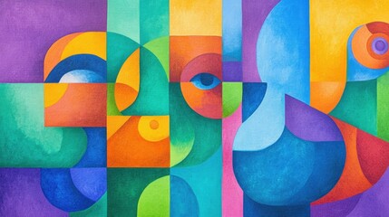 Poster - Abstract Colorful Geometric Shapes with Blue and Orange Hues