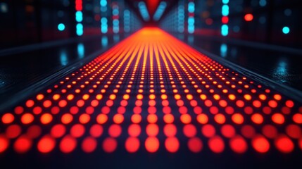 Poster - Abstract Digital Corridor: Red and Blue LED Lights