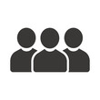 © Mr. Designer - Simple black silhouette icon of three people standing closely together. Represents a small group, team, or community.