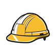 © Mr. Designer - Illustration of a yellow construction hard hat with white stripes. Represents safety equipment, construction industry, and workplace safety.
