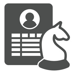 Poster - Candidate profile with photo and chess horse solid icon, recruitment concept. Vector graphics. Application form, paperwork sign on white background, glyph style icon for mobile or web design.