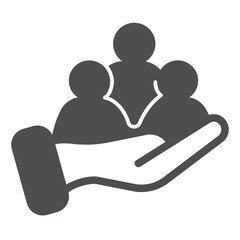 Fototapete - Hand with three candidates solid icon, recruitment concept. Vector graphics. Human recourse, team sign on white background, glyph style icon for mobile or web design.