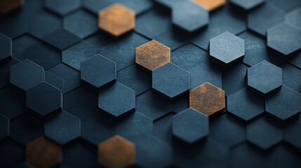 Poster - Abstract hexagonal pattern with dark blue and copper accents