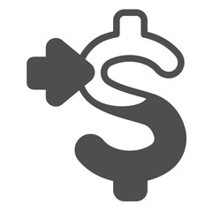 Poster - Dollar currency letter with arrow solid icon, finance concept. Vector graphics. Money income, financial sign on white background, glyph style icon for mobile or web design.