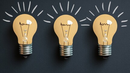 Aufkleber - Creative Light Bulbs with Artistic Sketches on Chalkboard Background