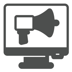 Fototapete - Monitor with voice loudspeaker solid icon, public message concept. Vector graphics. Display with promotion, marketing sign on white background, glyph style icon for mobile or web design.