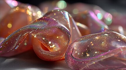Poster - Abstract, iridescent, translucent forms intertwining, with golden highlights