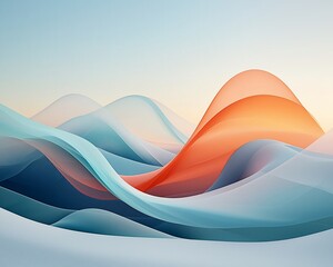 Poster - Abstract landscape of flowing, translucent waves in soft pastel colors