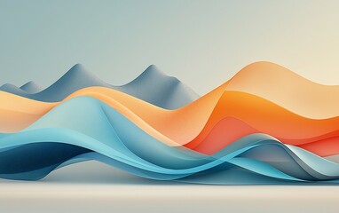 Poster - Abstract landscape with layers of wavy, blue, orange, and gray shapes