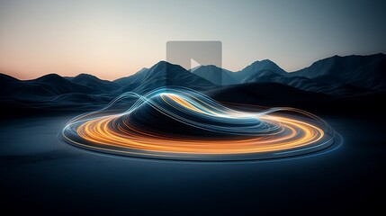 Poster - Abstract landscape with swirling light patterns on a mountain backdrop