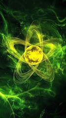 Poster - Ethereal energy core, a vibrant nexus of glowing green and golden illumination