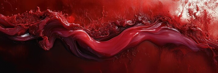 Poster - Crimson stream flowing, a dynamic abstract composition of textured pigments