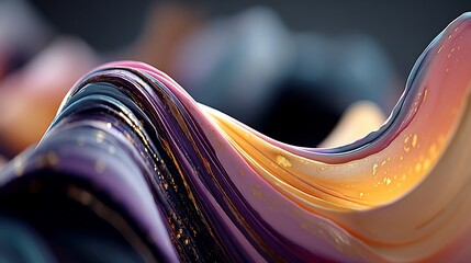Poster - Abstract swirling paint, vibrant hues, gold flecks, flowing texture, digital art