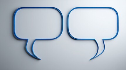 Poster - Two vibrant blue speech bubbles intertwined illuminated by a bright ai data sphere creating a dynamic conversation scene