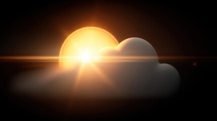 Poster - Beautiful sun setting behind a fluffy cloud casting warm colors against the sky for a tranquil evening scene