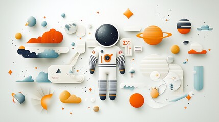Aufkleber - Astronaut surrounded by space elements in a flat design