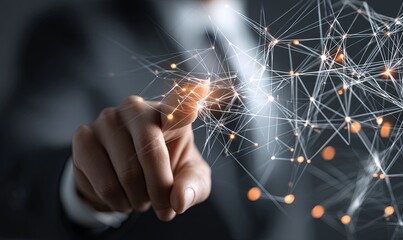Poster - Business professional interacts with digital network connections