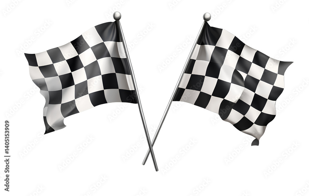 2 racing flags, a checkered flag icon set isolated on a transparent ...