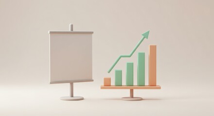 Poster - Presentation setup showcasing a rising trend chart and a blank display board