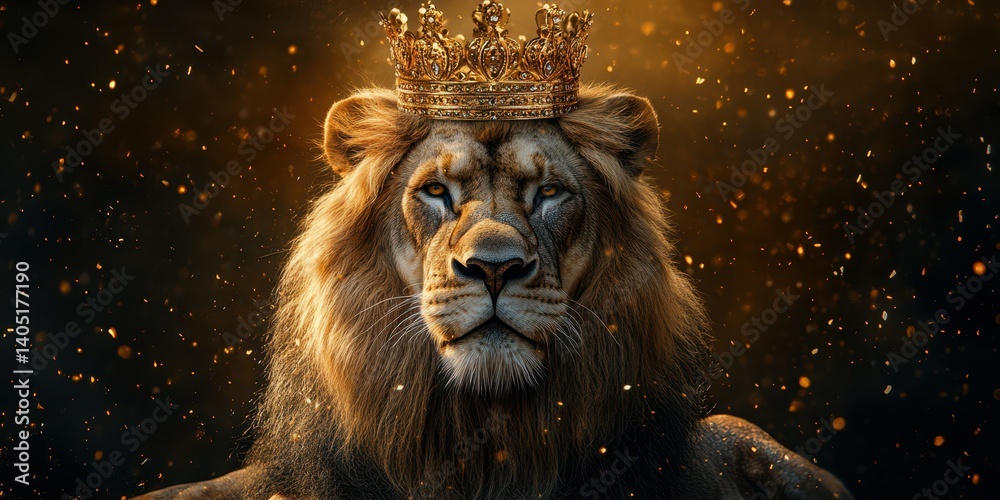 Majestic lion crowned with a royal crown exuding power in a dark ...