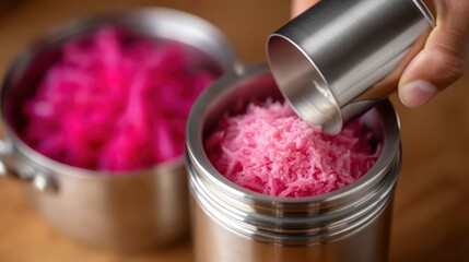 Poster - Vibrant preparation of beetroot salad with fresh horseradish in a cozy kitchen setting