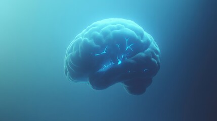Fototapete - Floating Abstract Brain Illustration with Glowing Neural Networks