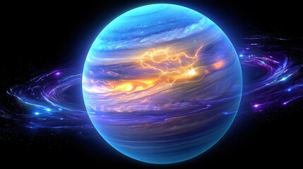 Poster - Majestic swirling storms and lightning illuminate the atmospheric beauty of Uranus