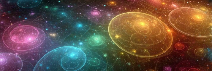 Poster - Fractal goddess emerges from neon rainbow matrix in a digital universe of swirling colors