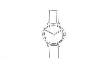 Poster - Continuous line drawing art of wristwatch with a strap, One line of vintage watch, Watch continuous line icon vector illustration. Clock symbol.