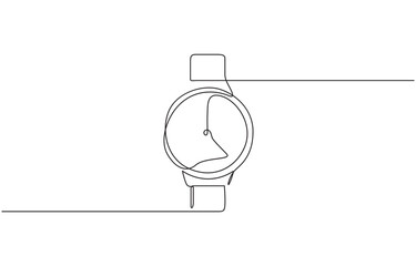 Poster - Continuous line drawing art of wristwatch with a strap, One line of vintage watch, Watch continuous line icon vector illustration. Clock symbol.
