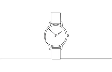 Poster - Continuous line drawing art of wristwatch with a strap, One line of vintage watch, Watch continuous line icon vector illustration. Clock symbol.