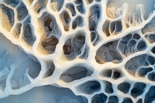 Abstract Interconnected Network of White and Gray Tunnels, Resembling Organic Structures